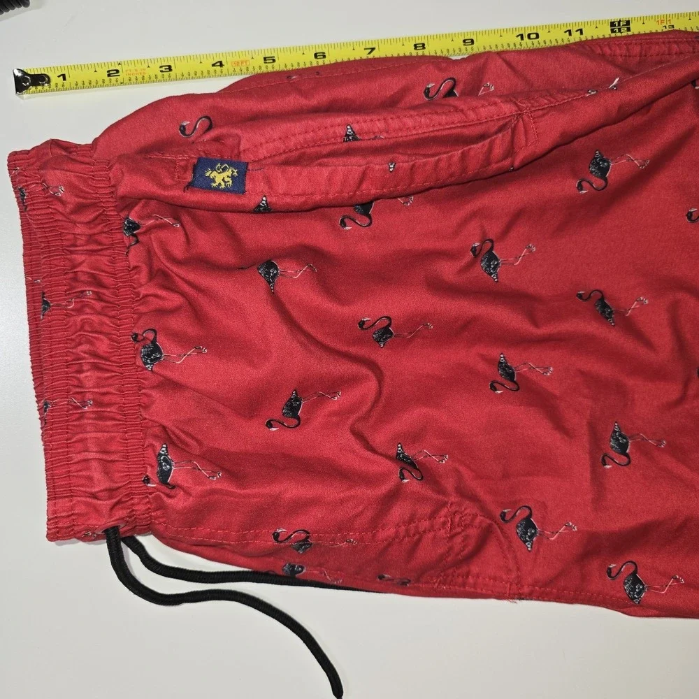 Rugby University Red w/ Cool Black Flamingo Print Swim Trunks Shorts Size Large‎
